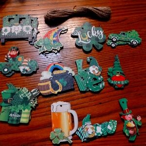 St. Patrick's Day wooden banner pieces and wooden ornaments decor